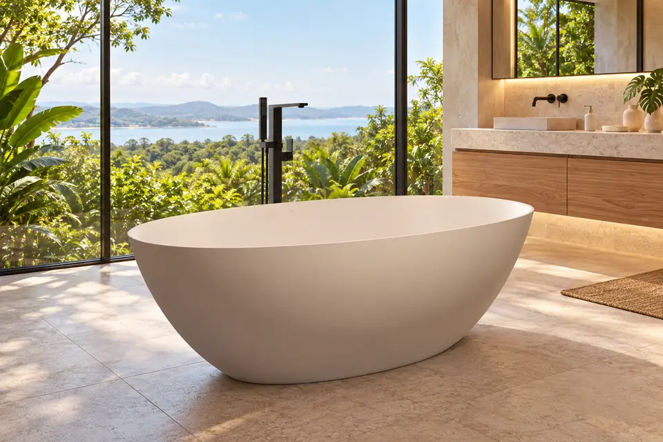 Sala de banho com banheira de apoio
